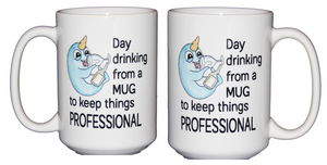 Day Drinking From a Mug to Keep Things Professional - Funny Narwahl Coffee Mug - Coworker Employee Boss Gift - Zoom Meeting