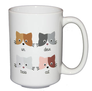 Un Deux Trois Cat -  Funny Cat Lover Coffee Mug - Larger 15oz Size