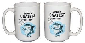 World's Okayest Brother with a Thumbs Up Shark Funny Coffee Mug Gift for Father's Day