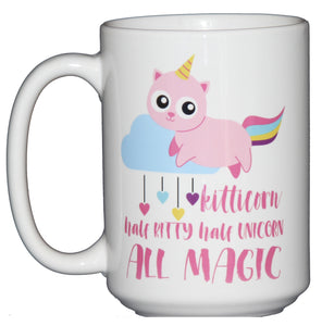 Kitticorn Adorable Coffee Mug - Kitty + Unicorn - Half Kitty - Half Unicorn - ALL MAGIC - 15oz Large Mug