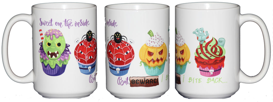Halloween Cupcakes Coffee Mug - Sweet on the Inside - But BEWARE - I Bite Back - 15oz Large Coffee Mug