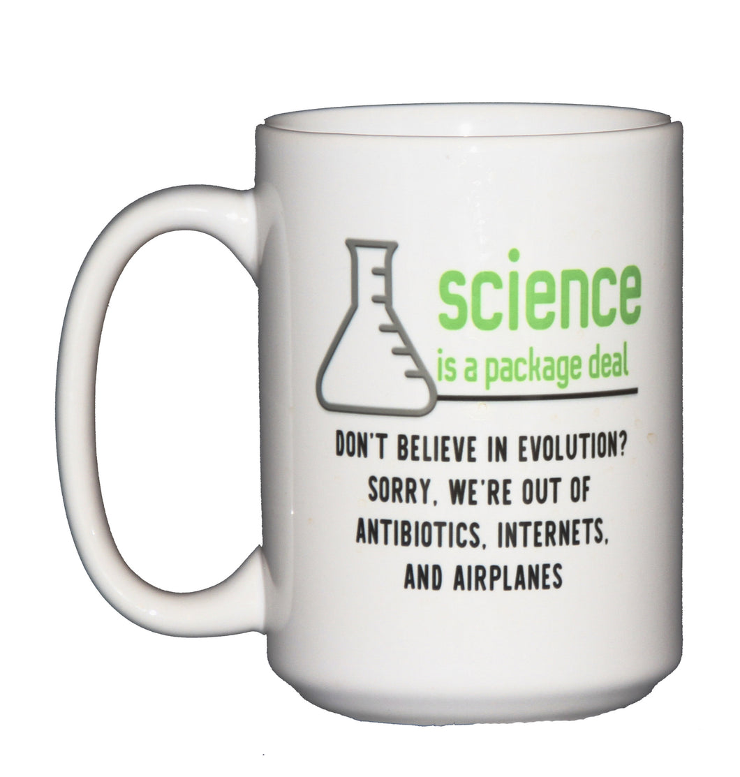 SECOND STRING Science is a Package Deal - Snarky Coffee Mug for Enthusiasts of Facts