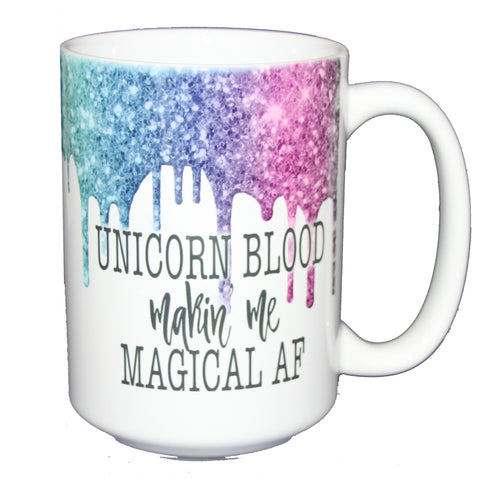 SECOND STRING Unicorn Blood Making Me Magical AF - Glitter Drips Coffee Mug for Potter Fan - Larger 15oz Size