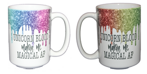 SECOND STRING Unicorn Blood Making Me Magical AF - Glitter Drips Coffee Mug for Potter Fan - Larger 15oz Size