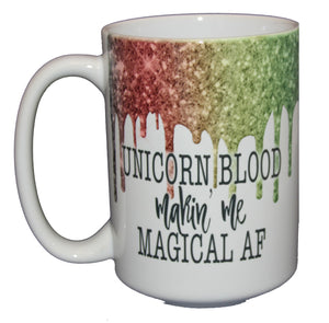 SECOND STRING Unicorn Blood Making Me Magical AF - Glitter Drips Coffee Mug for Potter Fan - Larger 15oz Size