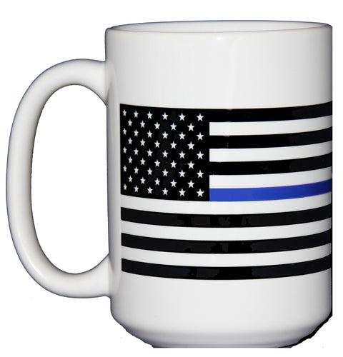 SECOND STRING Back the Blue - Coffee Mug Gift for Police Officer - Thin Blue Line - Larger 15oz Size