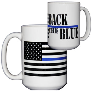 SECOND STRING Back the Blue - Coffee Mug Gift for Police Officer - Thin Blue Line - Larger 15oz Size