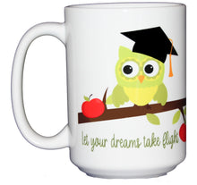 SECOND STRING Graduation Owl on a Branch with Apples - Class of 2020 - 15oz Coffee Mug - Let Your Dreams Take Flight